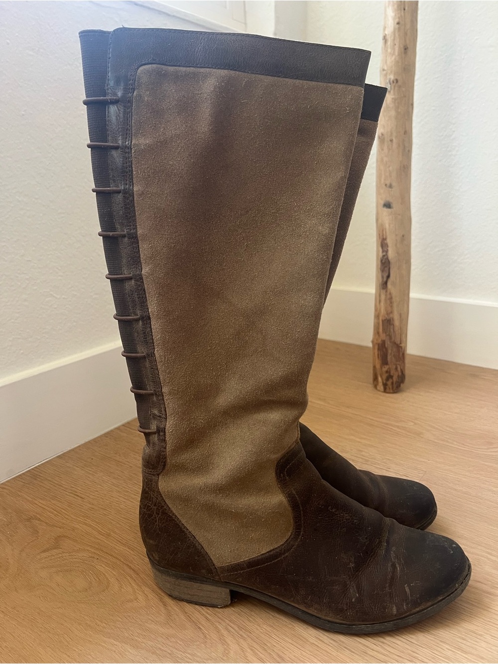 Giani Bernini Two-Tone Brown Suede Combat/Moto Knee Boots
